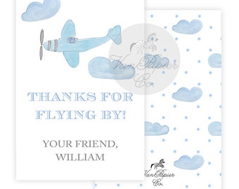 Etiquetas de favor de avión de acuarela / Etiquetas de favor de avión / Fiesta de avión / Etiquetas de favor de fiesta de niños / Avión de acuarela / Nubes de acuarela