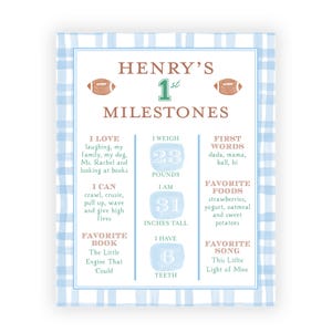 Watercolor Football Milestone Poster | Football Birthday | First Down Party | Boys First Birthday Party | First Birthday Football Party