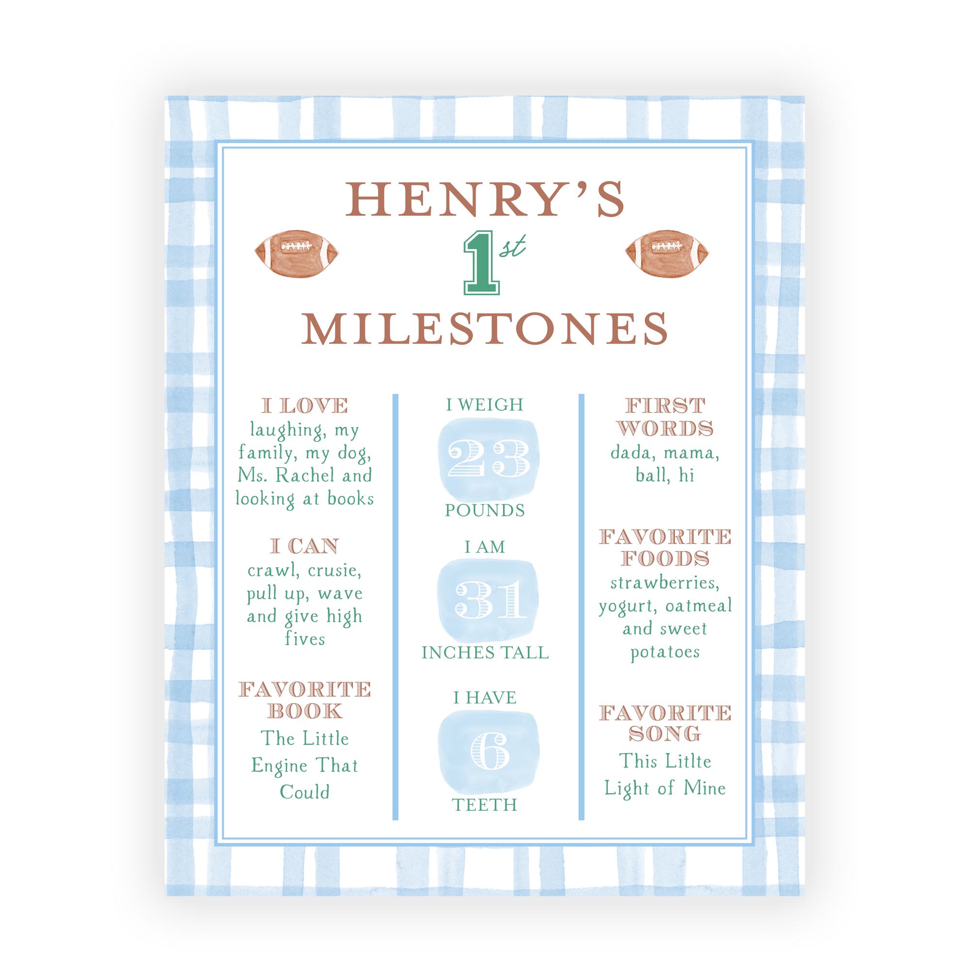 Watercolor Football Milestone Poster | Football Birthday | First Down Party | Boys First Birthday Party | First Birthday Football Party