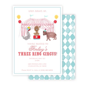 Watercolor Circus Invitation | Circus Birthday | Three Ring Circus | Unisex Birthday | Watercolor Circus | Big Top Party