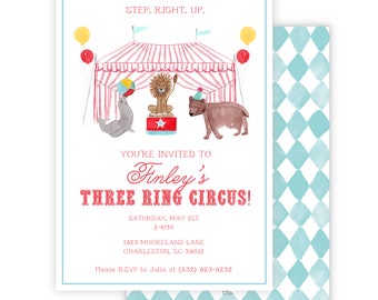 Watercolor Circus Invitation | Circus Birthday | Three Ring Circus | Unisex Birthday | Watercolor Circus | Big Top Party