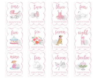 Girls Watercolor Milestone Cards - Scallop Border |  Baby Girl | Baby Milestone | Baby Milestone Cards | New Mom | Shower Gift | Milestones