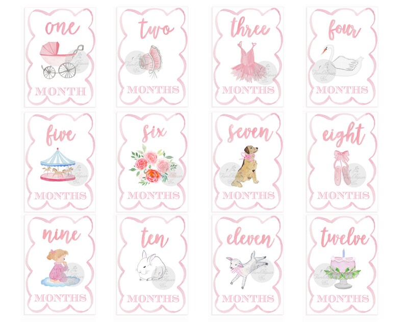 Girls Watercolor Milestone Cards