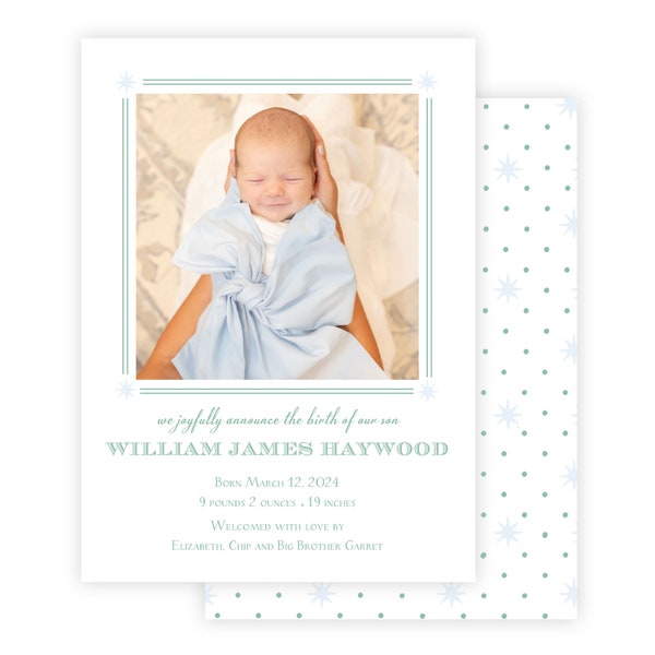 Green Star Dot Boy Baby Birth Announcement  | Birth Announcement | Baby Birth Announcement | Classic Baby Birth Announcement