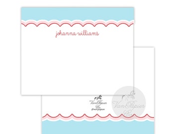 Girls Scalloped Stationery Teal and Pink |Stationery Set | Scallop Stationery | Custom Stationery | Custom Flat Note Cards | Preppy Girl