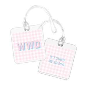 Pink Gingham Block Shadow Bag Tag | luggage tag | preppy luggage tag | preppy bag tag | backpack tag | custom bag tag | laminated bag tag