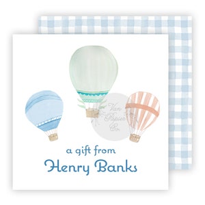 Aquarell Heißluftballons Visitenkarte | Individuelle Geschenkanhänger | Geschenkbeilage Karten | Visitenkarten | Jungen Geschenkanhänger | Blau Vichykaro