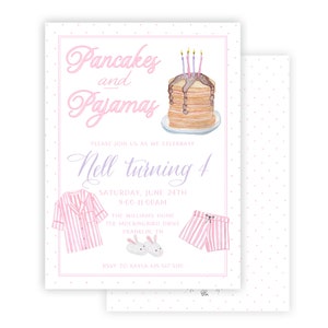 Pink Watercolor Pajamas & Pancakes Birthday Invitation | Pajamas and Pancakes | Breakfast Party | Girl Birthday | Birthday Brunch Invitation