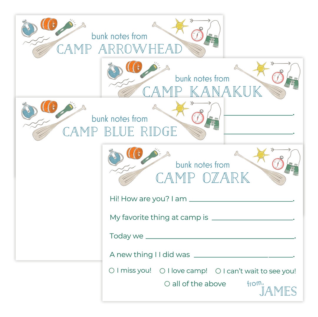 Boys Camp Note Cards Set Camp Stationery Custom Camp Stationery Bunk