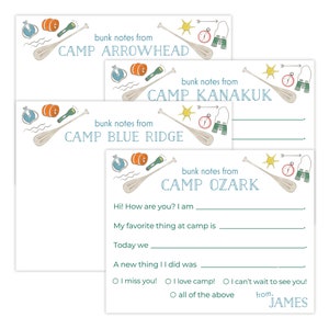 Jungen Lager Grußkarten Set | Briefpapier | Kundenspezifisches Lager-Briefpapier | Etagennotizen | Von der Koje Karteikarten | Jungen Camp Briefpapier