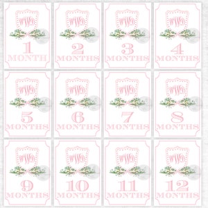 Girl's Watercolor Crest Monogram Milestone Cards | Monthly Cards | Baby ...
