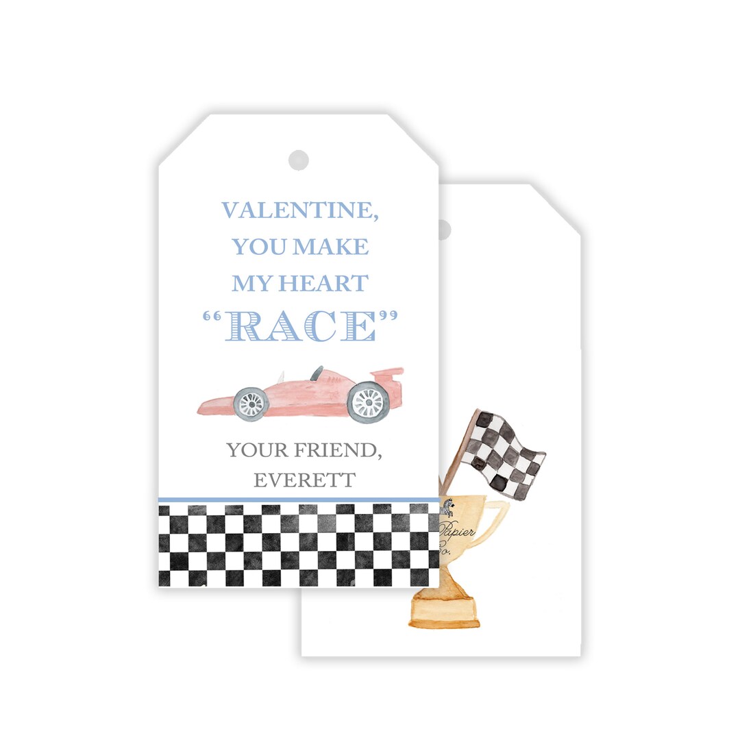 Make My Heart Race Valentine Watercolor Racecar Valentine Customizable