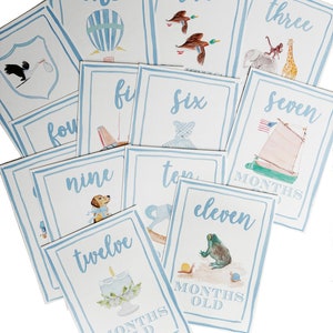 Boy Watercolor Milestone Cards - Blue Border | Month Milestone ...