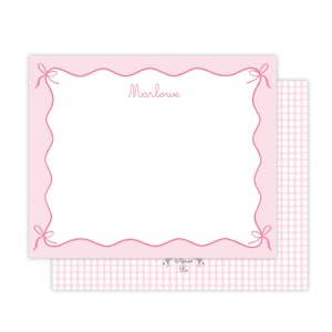 Ensemble de papeterie avec bordure à nœud | Noeuds aquarelle | Papeterie personnalisée | cartes de correspondance plates personnalisées | Papeterie avec noeuds roses | Papeterie pour filles
