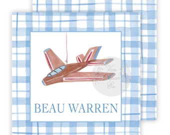 Watercolor Airplane Calling Cards | Monogram | Boy | Enclosure Cards | Childrens Calling Cards | Watercolor Airplane | Customizable