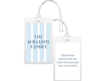 Blue Stripe Bag Tag | pool bag tag | laminated luggage tag | beach bag tag | family luggage tag | custom striped tag