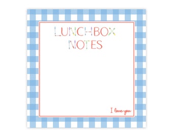 Blue Gingham Lunchbox Notes Notepad | Lunchbox Love Notes | Lunch Box Love Notes | Lunchbox Notepad | School | Kids | Notepad