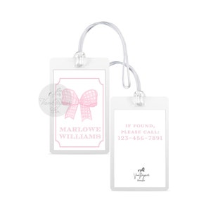 Mädchen Wasserfarben Taschenanhänger - Schleife | pink Schleife Taschenanhänger | Mädchen-Gepäckanhänger | Mädchen Schleife tag | laminierter Anhänger | rosa Schleife tag | Mädchen Windeltasche Anhänger