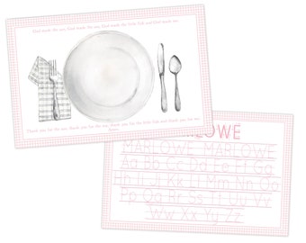 Kids Placemat | Laminated Placemat | Personalized Placemat for Kids | Learning Letters Placemat | Pink Gingham Placemat | Letter Tracing