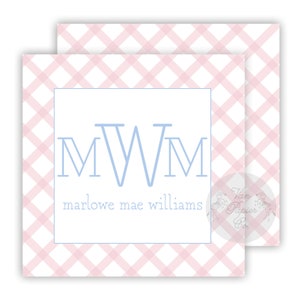 Monogramed Pink Crosshatch Calling Cards | Monogram | Girls Calling Cards | Enclosure Cards | Childrens Gift Tags | Crosshatch