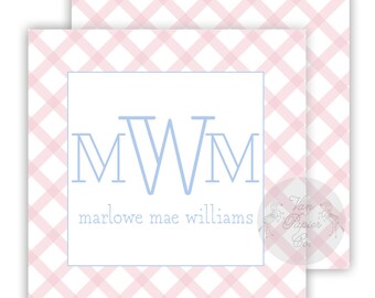 Monogramed Pink Crosshatch Calling Cards | Monogram | Girls Calling Cards | Enclosure Cards | Childrens Gift Tags | Crosshatch