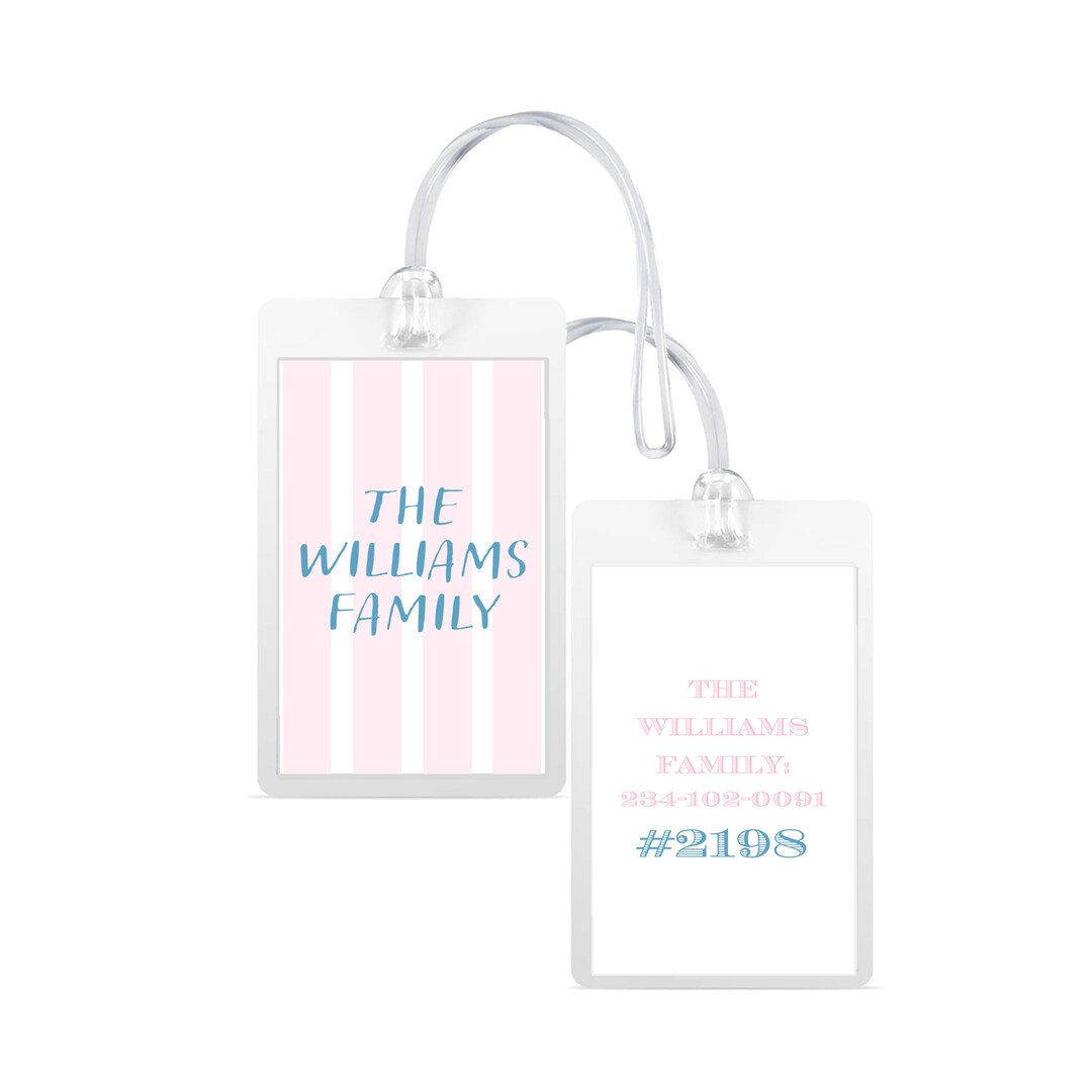 Pink Stripe Bag Tag | Pool Bag Tag | Laminated Luggage Tag