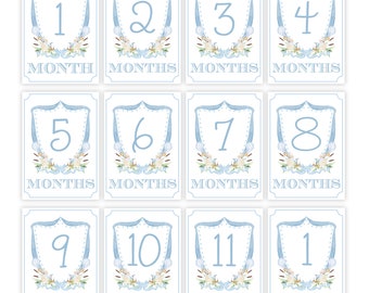 Boy's Watercolor Monogram Crest Milestone Set | Monthly Cards | Baby ...