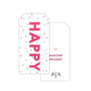 Girls HAPPY Birthday Gift Tags | Hearts and Star Dot Tag | Custom Gift Tags | Happy Birthday Tags | HAPPY Tags | Custom Printed Gift Tags