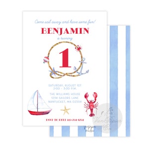 Sail Away First Birthday Invitation | 1st Birthday | Sailor Birthday Invitations | Birthday Invitations | First Birthday Invitation