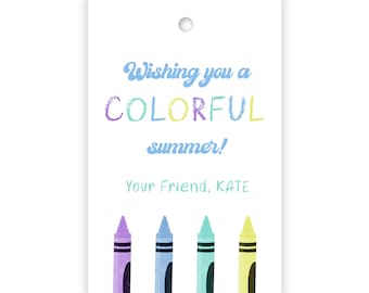 DRUCKBARER bunter Sommeranhänger, Buntstift-Favor-Tag, Schulende-Tag, Sommer-Tag, bunter Sommer-Tag, Aquarell-Buntstift-Favor-Tag