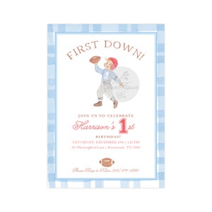 Watercolor Football Invitations | Football Birthday | First Down Party | Boys First Birthday Party | First Birthday Football Party