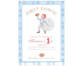 Watercolor Football Invitations | Football Birthday | First Down Party | Boys First Birthday Party | First Birthday Football Party