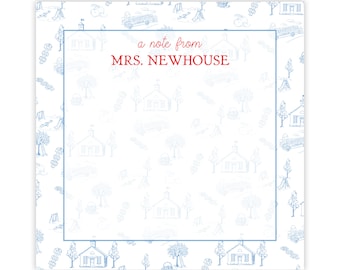 School Days Toile Teacher Notepad | Teacher Notepad | Custom Notepad | Teacher Gifts | Teacher Appreciation | Teacher&#39;s Name Notepad | Toile