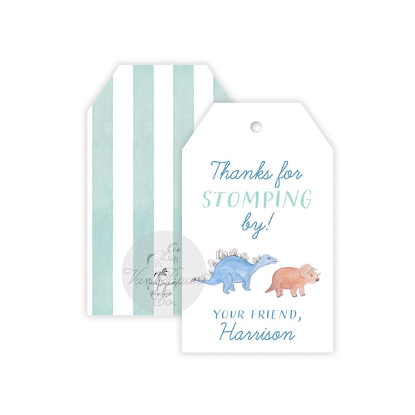 Watercolor Dinosaur Gift Bag Tags | Digital File  or Printed Tags | Customizable Goody Bag Tags | Dinosaur Party | Thanks For Stomping By