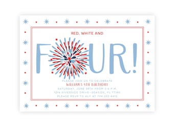 4th of July Themed Birthday Invitation | Red White and Two Birthday | 4th of July | Summer Birthday Invite | Patriotic Birthday