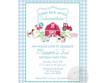 Baa, Moo Barnyard Invitation | Farm Theme Birthday | Barnyard Birthday | 1st Birthday Invite | Farm Invitation