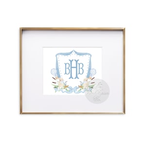 Watercolor Boys Crest Nursery Print | Nursery Art | Shower Gift | Custom Crest | Watercolor Monogram Crest | Nursery Crest