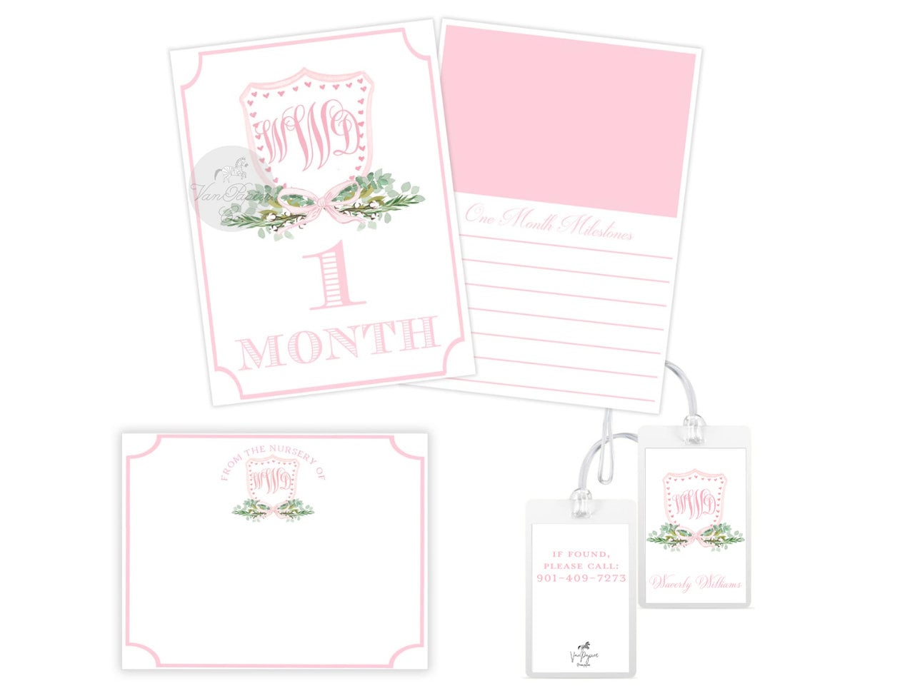Baby Girl Gift Set | Girls Watercolor Monogram Crest Set | Monthly ...