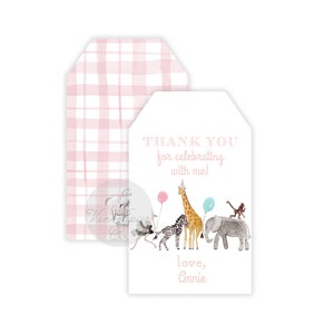 Girls Party Animal Birthday Favor Tags | Party Animals Favor Tags | Watercolor Safari | Pink Party Animal Thank You Tags | Party Animals