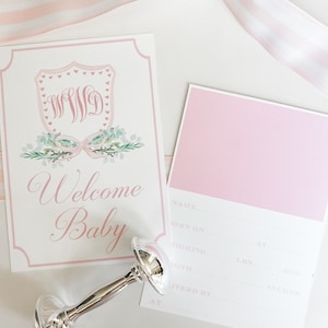 Mädchen Aquarell Crest Monogramm Meilensteinkarten | Monatskarten | Baby-Dusche-Geschenk | Meilensteinkarten | Willkommens-Baby-Karte | Personalisiertes Wappen