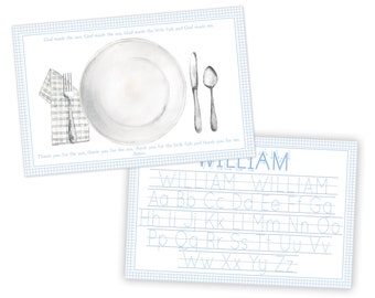 Kids Placemat | Laminated Placemat | Personalized Placemat for Kids | Learning Letters Placemat | Blue Gingham Placemat | Letter Tracing
