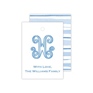 Striped Blue Monogram Gift Tags | Custom Gift Tags | Customized Gift | Watercolor Gift Tags | Watercolor Stripes | Floral Script