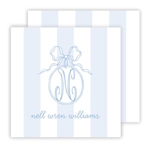 Girls Blue Monogram Bow Gift Tag | Girls Calling Card | Gift Enclosure Cards | Customized Gifts | Custom Striped Gift Tag | Calling Cards