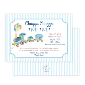 Chugga Chugga Two Two Birthday Invitation | Train Birthday |Train Invitation | Watercolor Train | Preppy Boys Birthday