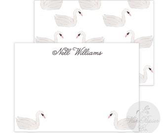 Watercolor Swan Personalized Stationery Set | Watercolor Swans | Custom Stationery |Custom Flat Note Cards