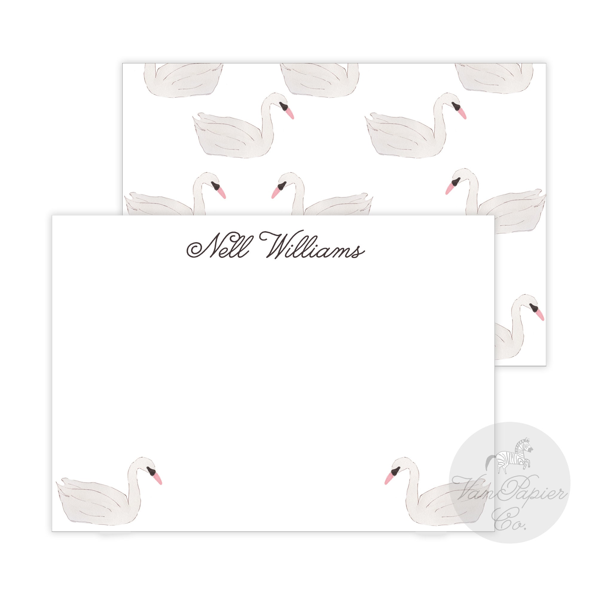Watercolor Swan Personalized Stationery Set | Watercolor Swans | Custom ...