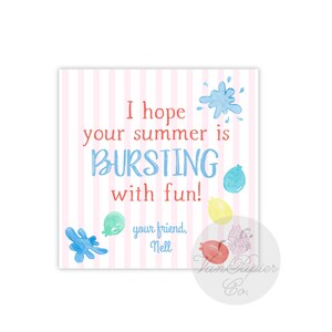 Einde van School Water Ballon Tags - Roze | Einde van School Cadeau | Waterballon tag | Water Ballon Gunst Tag | Bedrukte labels | Afdrukbare labels
