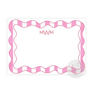 Cartes de papeterie à rayures roses festonnées | Papeterie à pétoncles | Papeterie sur mesure | cartes de notes plates personnalisées | Bandes roses | Camp Notes