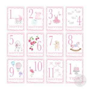 Tarjetas de hitos de acuarela festoneadas en rosa / Tarjetas de hitos para niñas / Tarjetas de hitos de acuarela / Hitos de bebé / Shower / Tarjetas de hitos