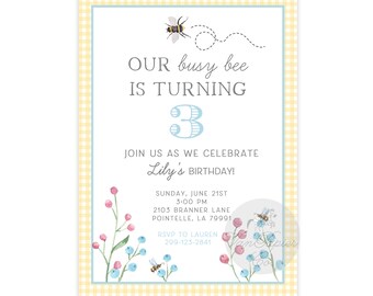 Busy Bee Birthday Invitation | Bee Birthday | Birthday Invitations | Bee Themed Birthday | Custom Birthday Invitation